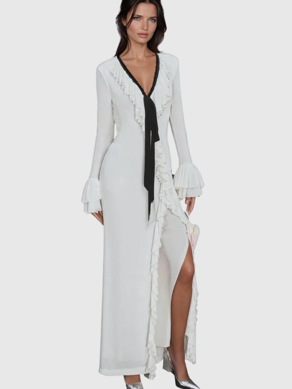 NWT Innovare Denim Aesara Ruffle Lace-Up Maxi Dress S